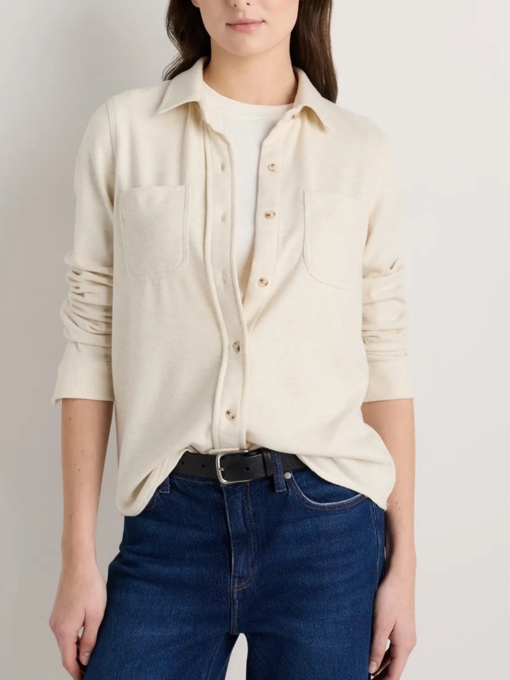Quince Oatmeal Stretch Sweater Fleece Shirt SZ L